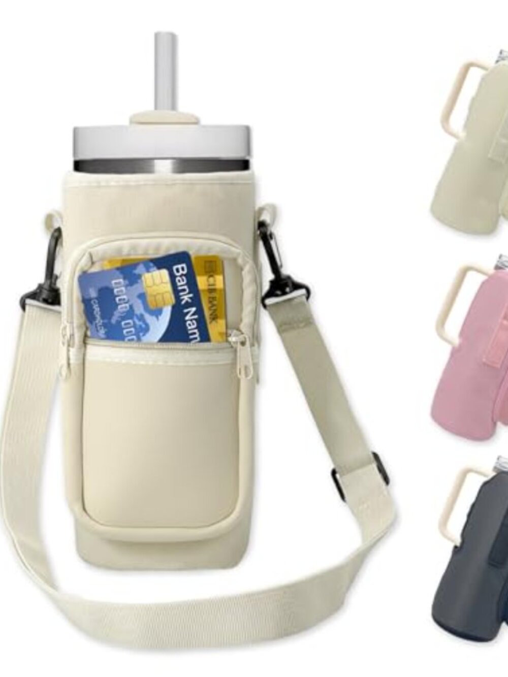 Water Bottle Carrier Bag for 40 oz Tumbler with Phone Pocket, Adjustable Strap